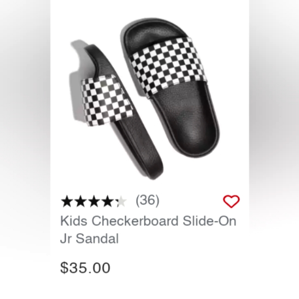 Vans Slides, black & white checked, youth size 5